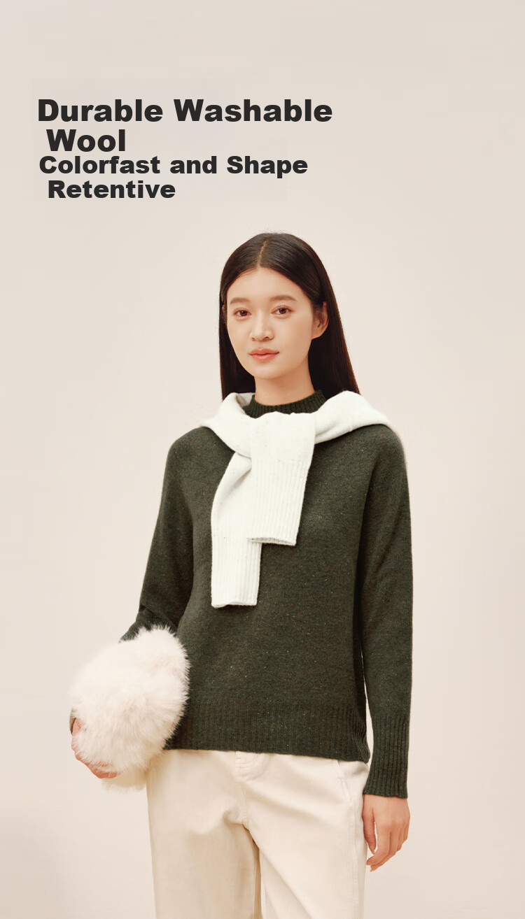 JD Original Women's Sweater, Fashionable Knitted Top, New Year Winter Pure Wool Pullover, Round Neck, Angola Red, Size L 11