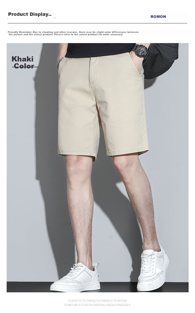ROMON Men's Summer Shorts Men's Business Casual Pants Thin Solid Color Versatile Men's Pants 3
