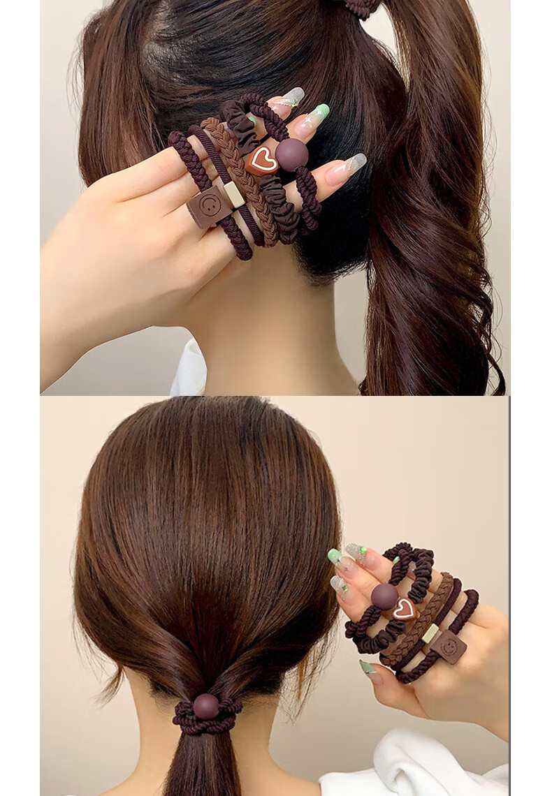 Jianyingshu Versatile Coffee Color Fashion Hair Ties 5-Pack Elastic Hair Bands for High Ponytail 5