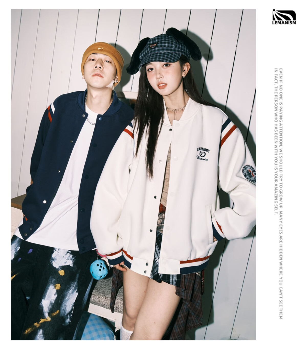 LEMANISM American Vintage Baseball Jacket Men 2025 Couple Style Trendy Cleanfit Navy Blue 2XL 10