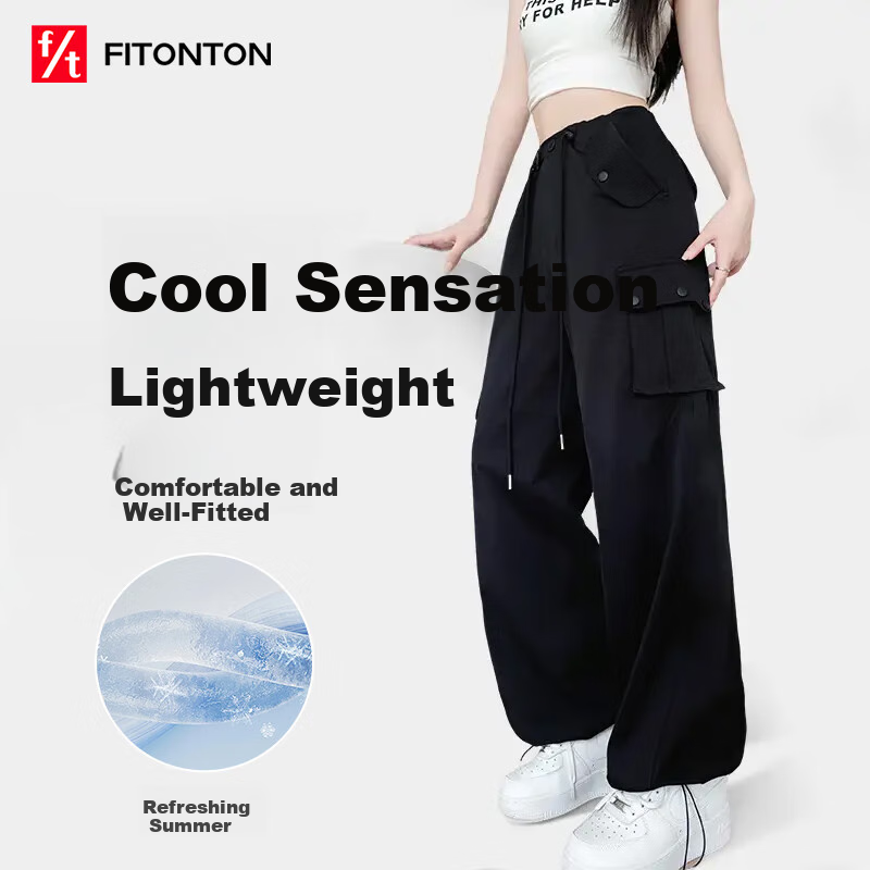 FitonTon Women's Cargo Pants, 2025 Autumn And Winter New Style, American Retro High-Waist Straight-Leg Sweatpants, Loose-Fitting Slimming Casual Trousers for Wome