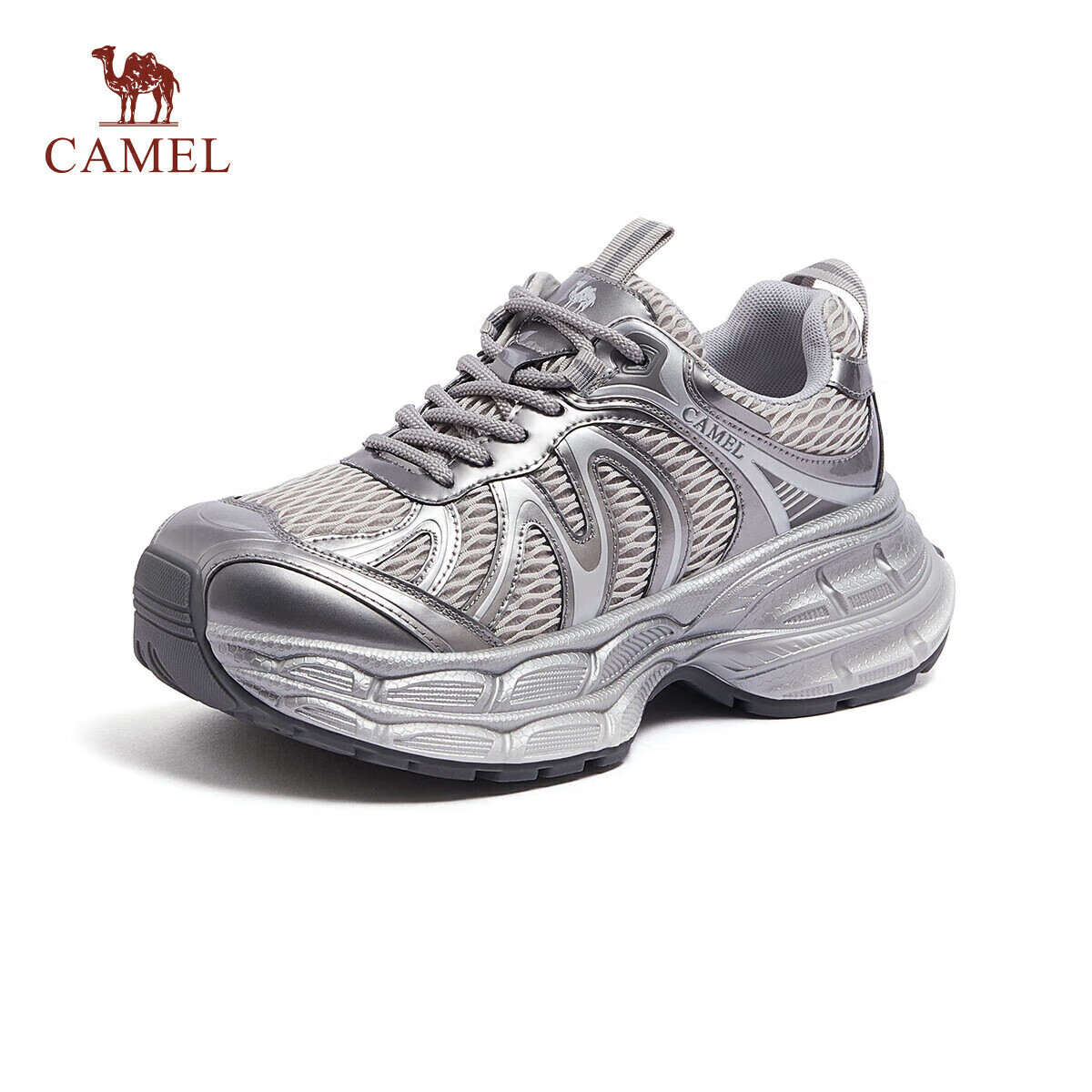 CAMEL [Dilireba's Same Style] Silver Moon 2nd Generation Dad Shoes Women Casual Shoes L25A283148 Gray/Silver 36