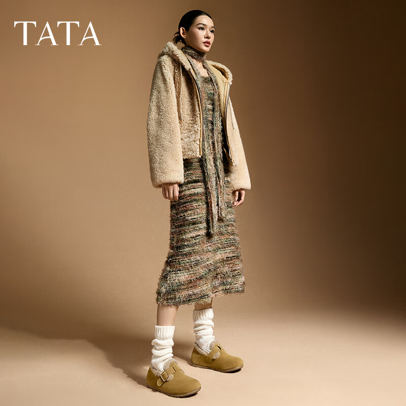 TATA Bear Fleece Lined Birkenstock Style Women's Warm Cotton Shoes Fur Snow Boots Winter Yellow Brown (Fleece Lined) Size 36