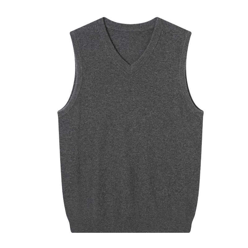 JD Jingzao 100% Cashmere Men's Sweater Wool Knitwear Winter Vest Carbon Gray Size S
