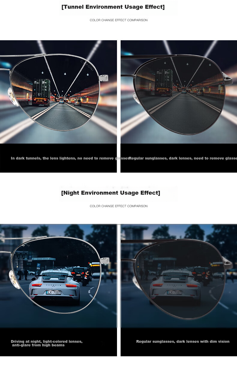 Jiaboli Photochromic Polarized Sunglasses for Men, Driving-Specific Sunglasses, Day And Night Use, Aviator Glasses, UV Protectio 3