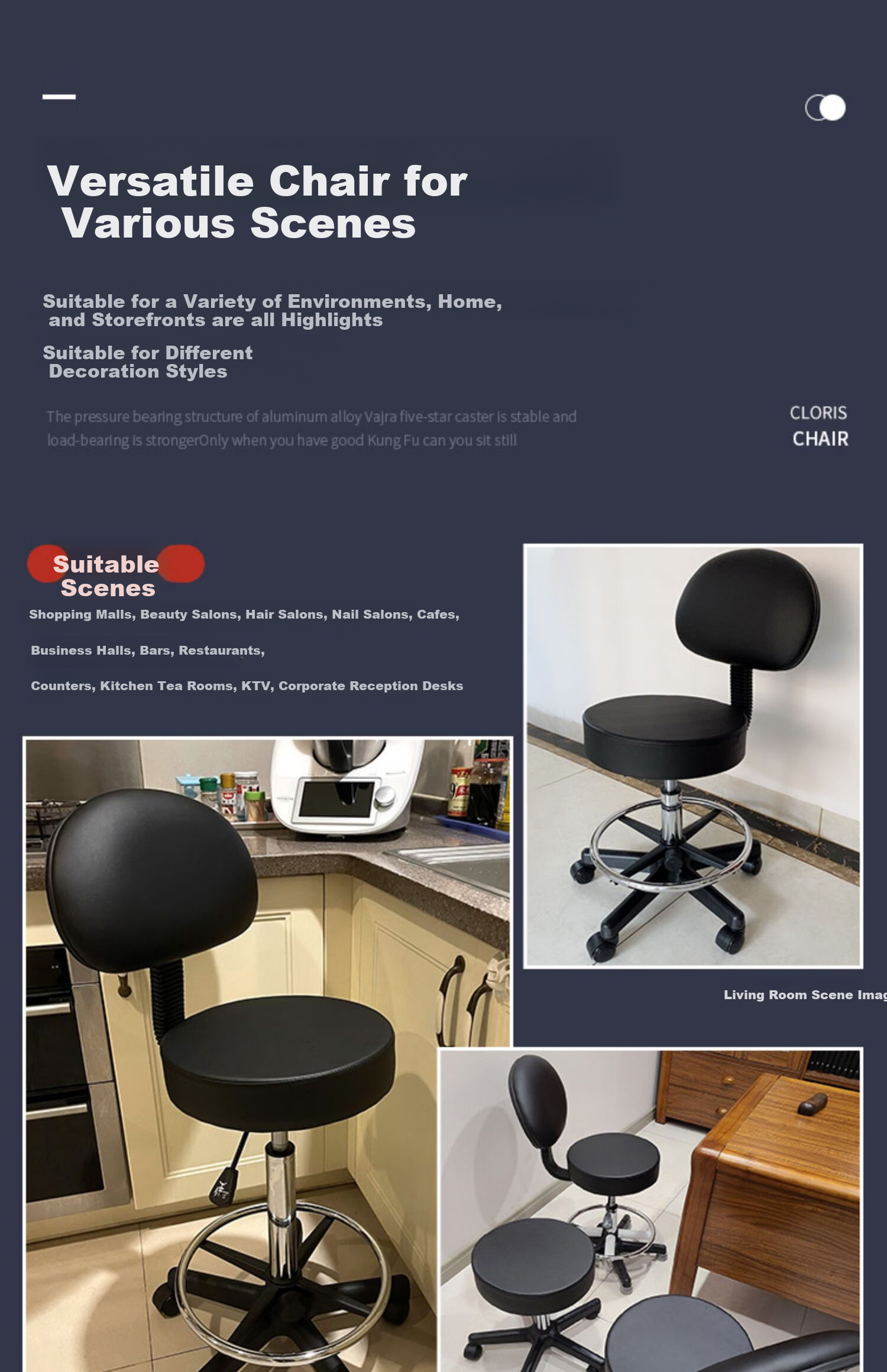 CLORIS Adjustable Swivel Bar Stool with Wheels for Beauty Salon, Kitchen, Laboratory, Home And Pub Use H201 25