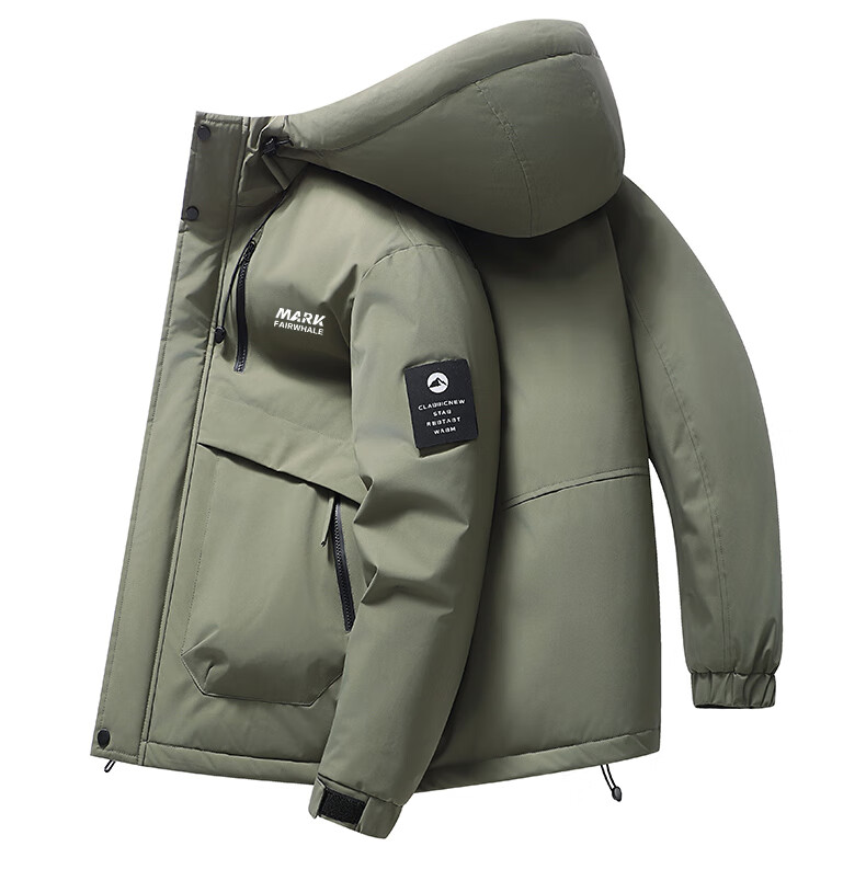MARK FAIRWHALE Men's Cotton Padded Jacket Autumn Winter Thickened Hooded Coat Warm Puffer Jacket Light Army Green L 5