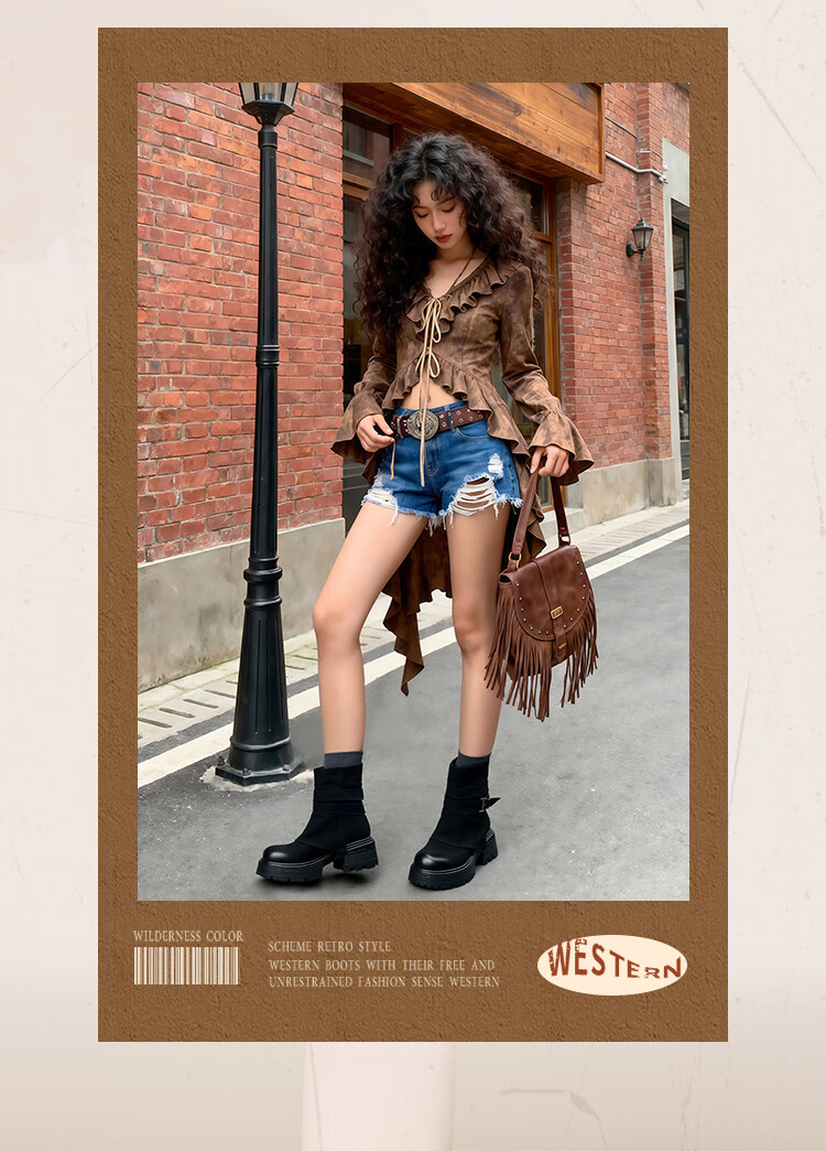 ZHR [Xu Ruohan Same Style] Women's Winter Thick-Soled Martin Boots Versatile Pant Leg Snow Boots KN261 Brown Size 35 1
