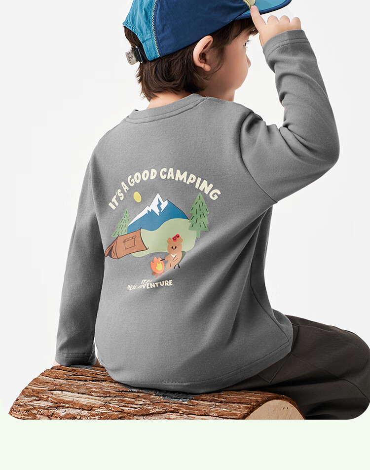 Badibadi Autumn New Baby Boys Pure Cotton Long Sleeve T-Shirt Base Shirt Grass Green Happy Letter Camping Bear Yellow Size 100 6