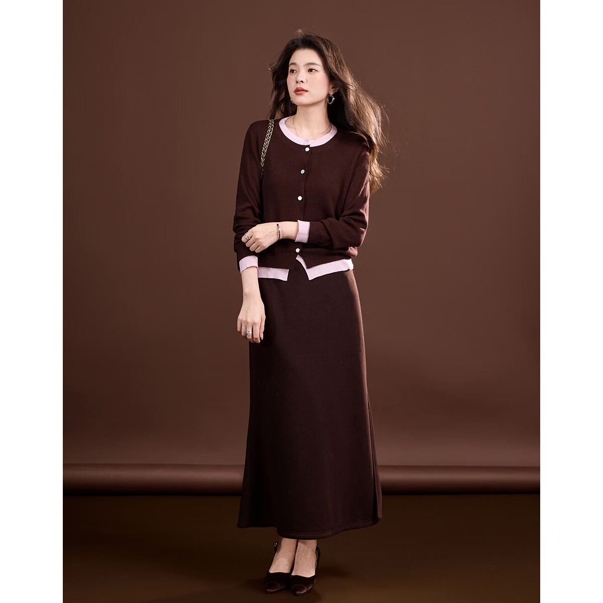 Dme [Quiet Luxury Inspired Wardrobe] Spring and Autumn Design Fake Two-Piece Color-Block Knit Sweater with Decorative Buckle for Women 25