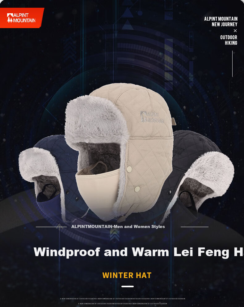 ALPINT MOUNTAIN Winter Cotton Hat for Men, Warm Leifeng Hat, Skiing Cap, Outdoor Ear Protection Windproof Pilot Cold-Proof Cycling Hat 1