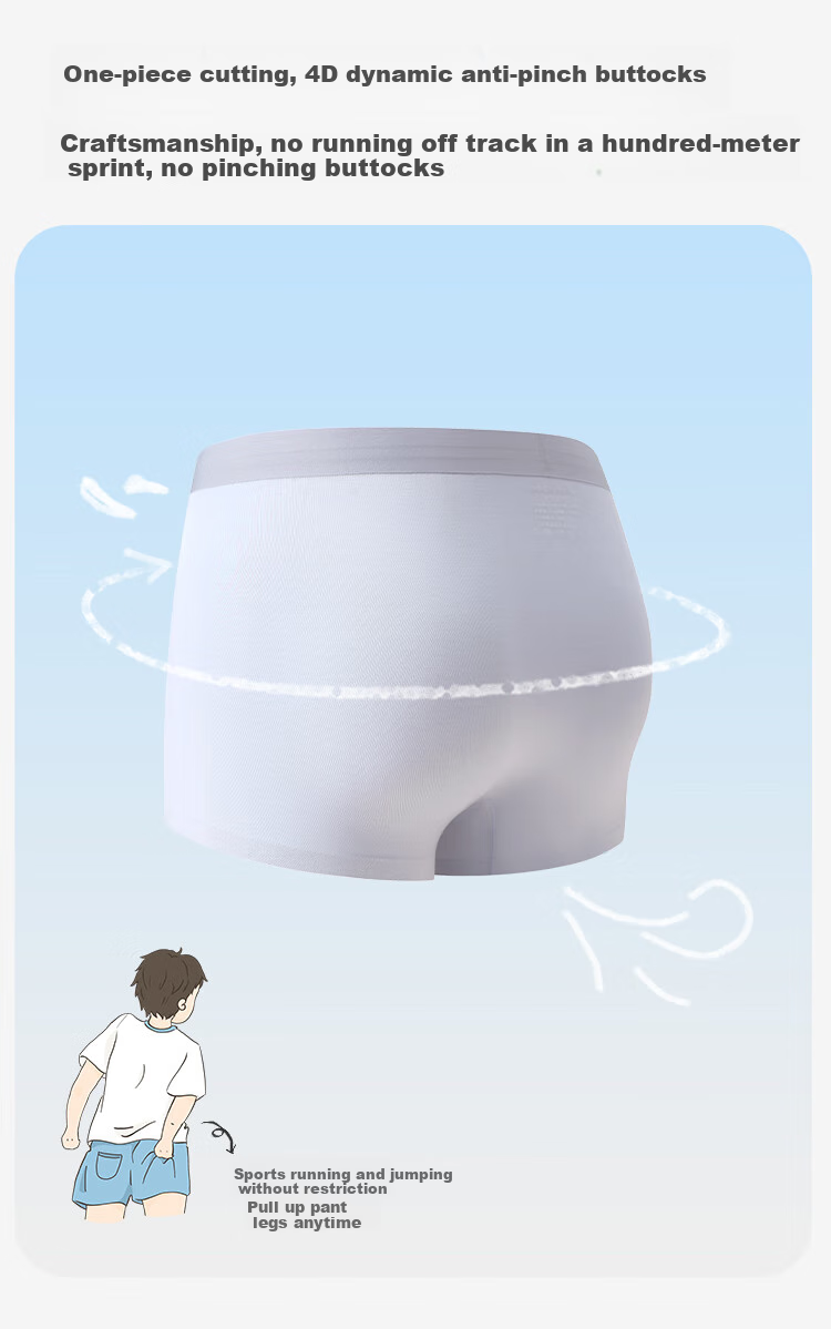 Jiusuiban Moisture-Wicking Children's Underwear for Boys, 7A Antibacterial Silk Gusset Boxer Briefs, Mesh Thin Sports Shorts for Older Kids 7