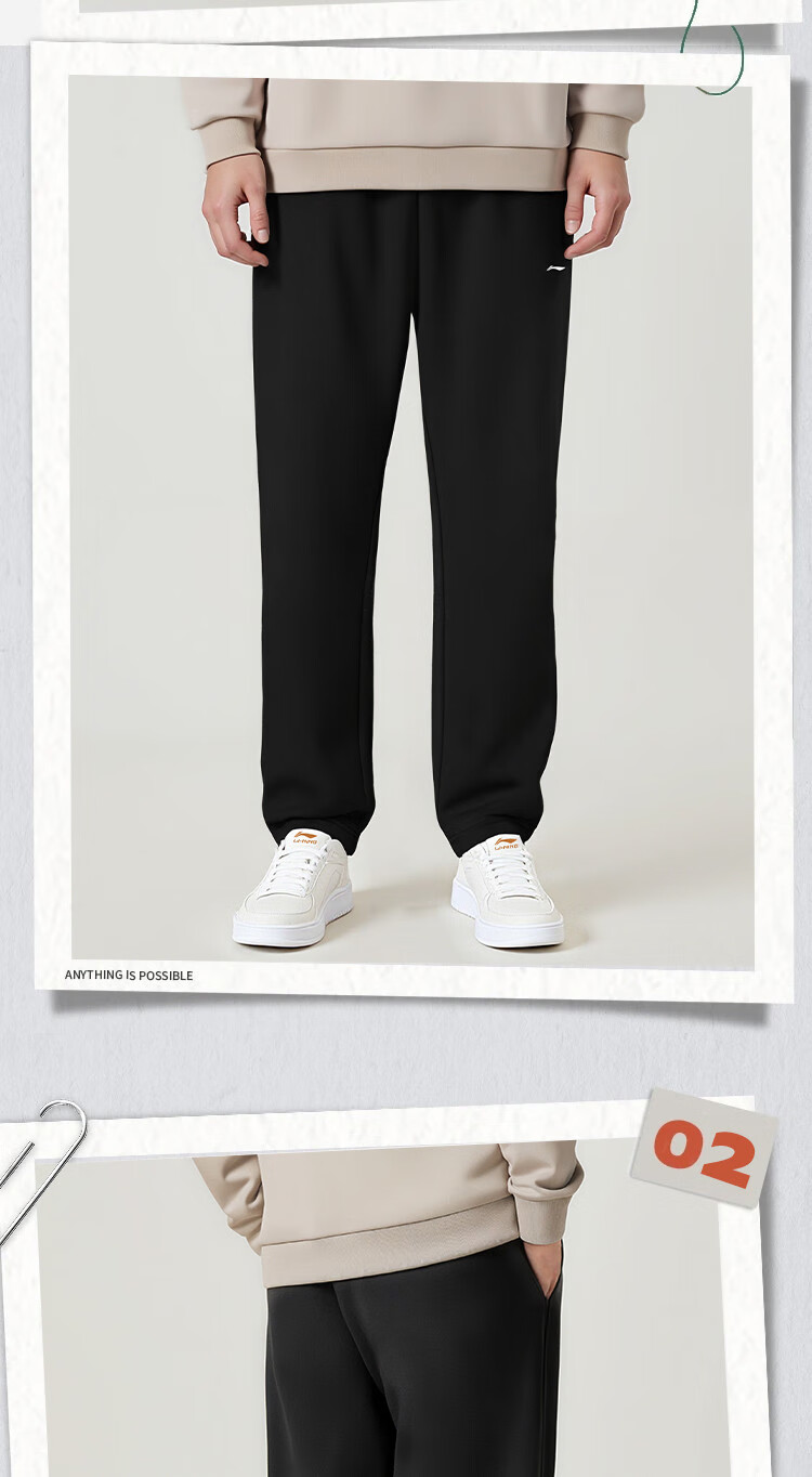 LI-NING Men's Fleece-Lined Straight-Leg Warm Casual Sports Pants Winter Loose Fit 1