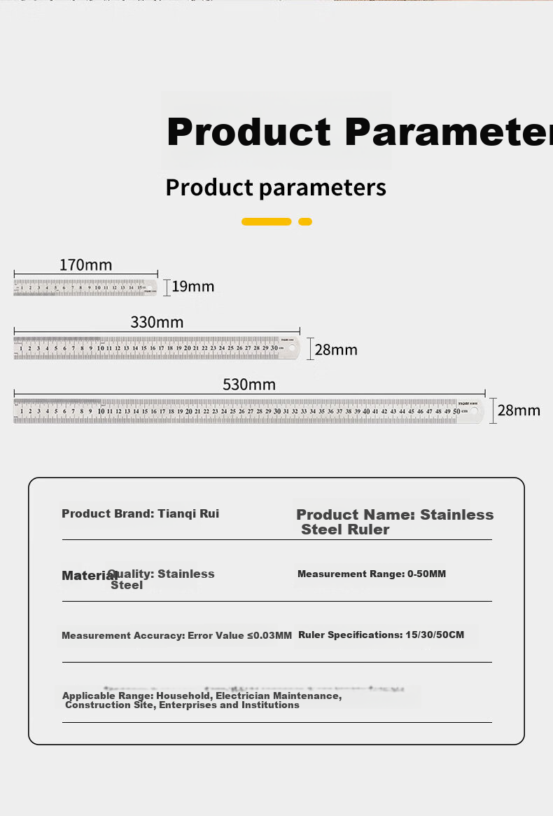 Tianqirui Stainless Steel Straight Ruler, 30cm Metal Steel Ruler, Long Ruler with Scale, Drawing High-Precision Scale Ruler for Measurement 8