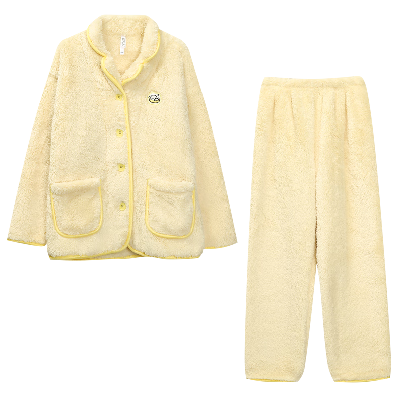 Hodohome Girls' Antibacterial and Anti-Mite Fleece Thickened Far-Infrared Warm Bubble Fleece Pajamas with Lapel Collar 700 140