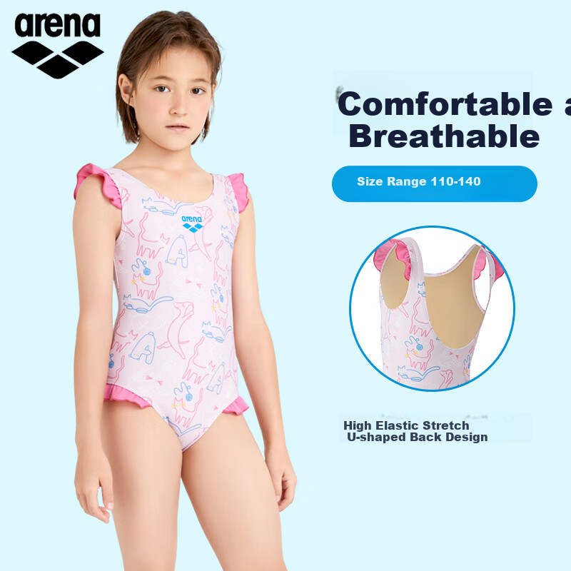 Arena Children's Sleeveless Swimsuit for Girls, Playful One-Piece Swimwear with Cute Printed Design, Sun Protection, Comfortable Fit, High Elasticity, Chlorine-Resistant Swimming Costume