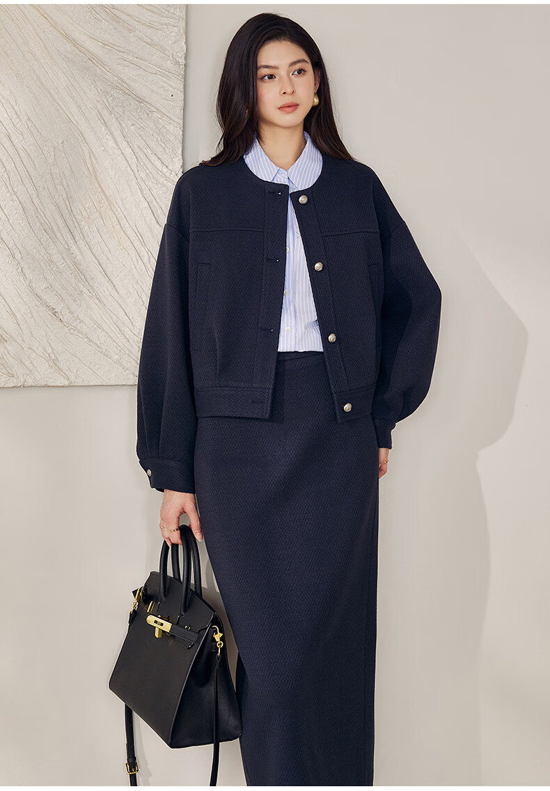 ROEYSHOUSE French Texture Short Jacket and Skirt Two-Piece Set 12889 Dark Blue L 12
