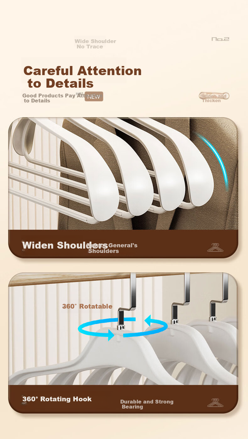 MENGTING Wide Shoulder Hangers, Seamless Clothes Hangers, Thick Plastic Non-Slip Drying Hangers, No Bulging Coat Hangers, Pack of 5 6