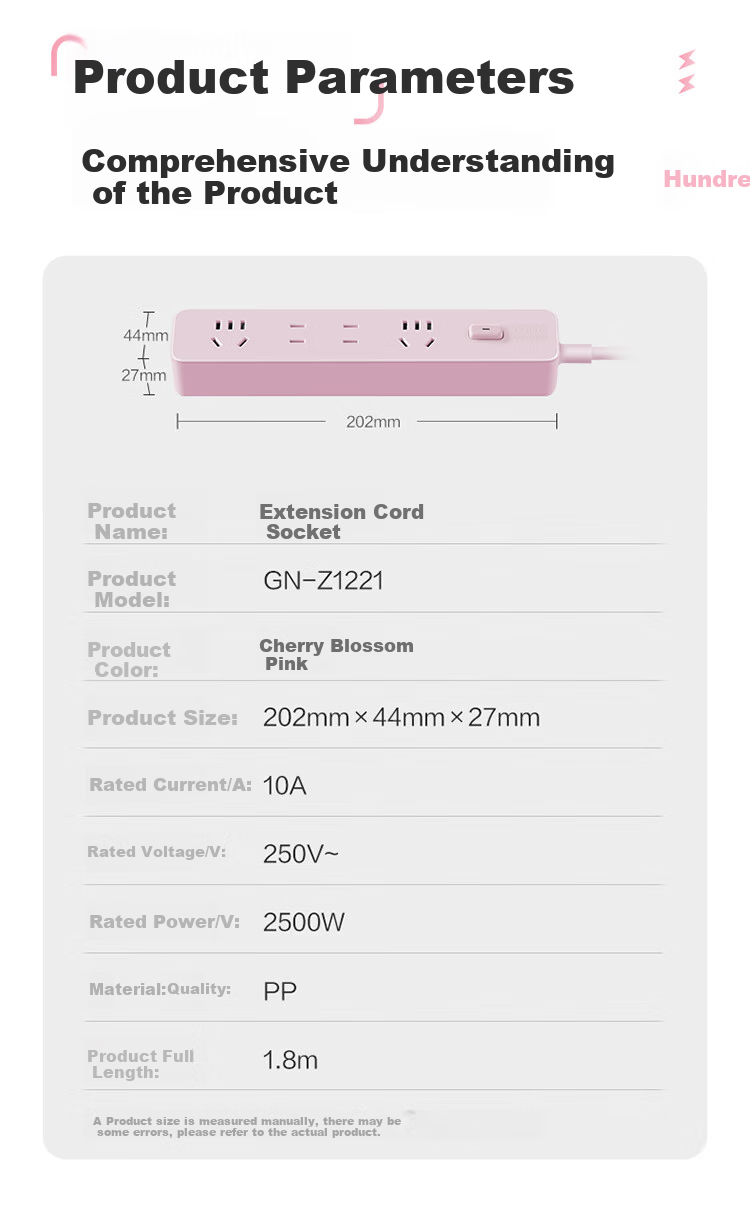 BULL Power Strip/Extension Cord/Surge Protector, 4 Outlets with Master Switch, 1.8m Long Cord, Gen Z Style GN-Z1221 Cherry Blossom Pink 5