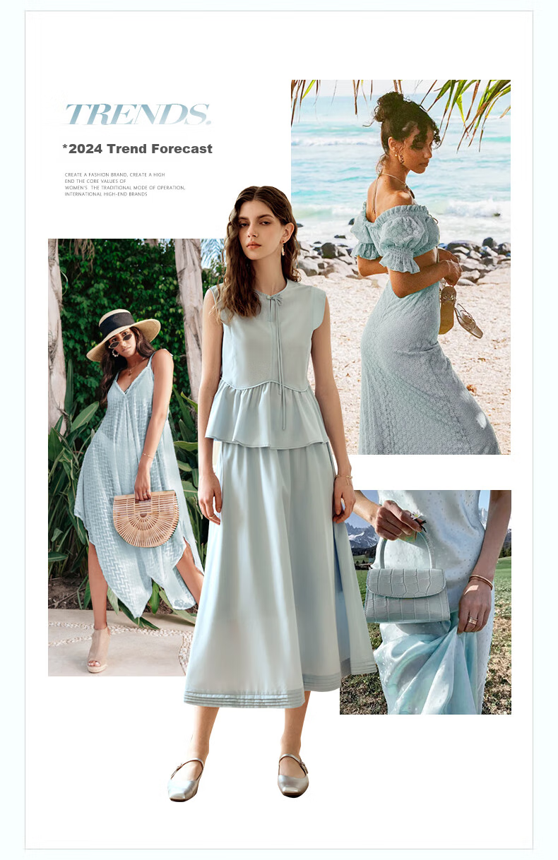 Olrain Elegant Sleeveless Workwear Set - Top and Skirt Two-Piece Summer Women's Outfit Light Blue M 3