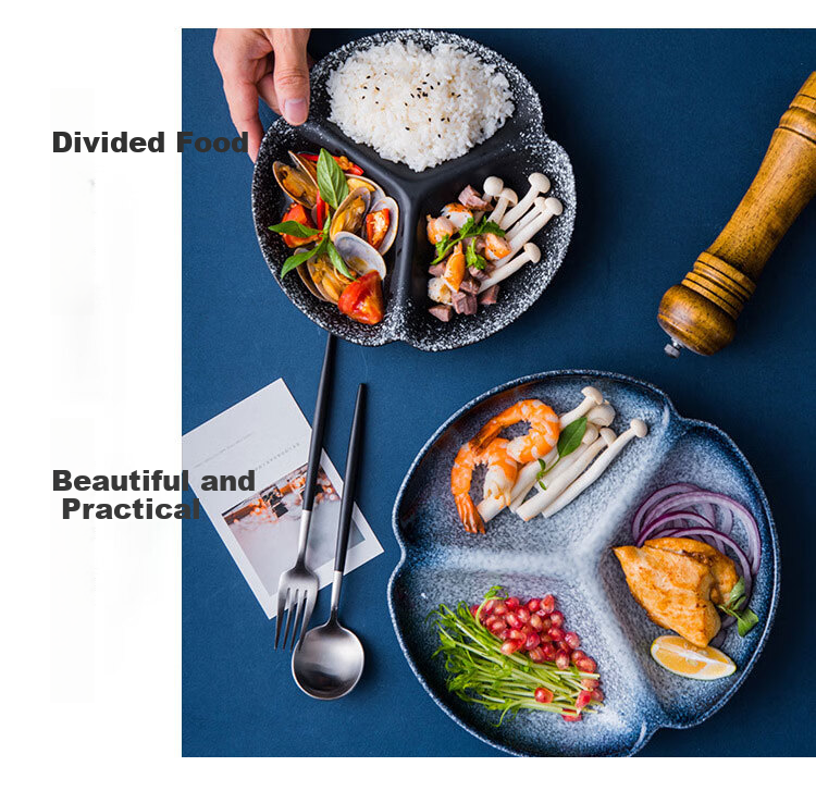 Canjiangjun Ceramic Divided Plate, Breakfast Plate, Dumpling Plate, Low-Fat Tableware, Three-Compartment Plate, Fruit Plate, Ceramic Tray, 8 Inches 6