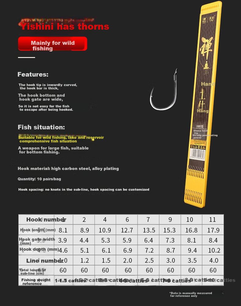 Diaoyuwang Pre-Tied Double Hook Anti-Tangle Fishing Rig with Golden Sleeves New Guandong Crucian Carp Hook, Iseni Barbed Hook #11 with #4 Leader Line 9