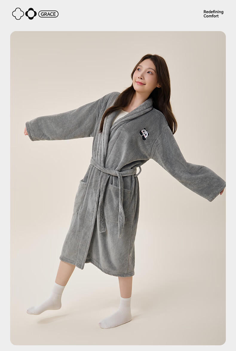 Jieliya Bath Towel, Unisex, Wrap-Around Style, Bathrobe for Home Use, Absorbent, Gray Color 6