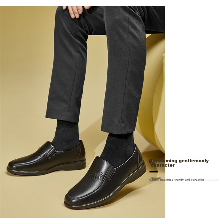 Yierkang Men's Slip-On Comfortable Business Casual Dad Loafers Leather Shoes Single Shoes for Men, 97973W, Black, Size 39 16