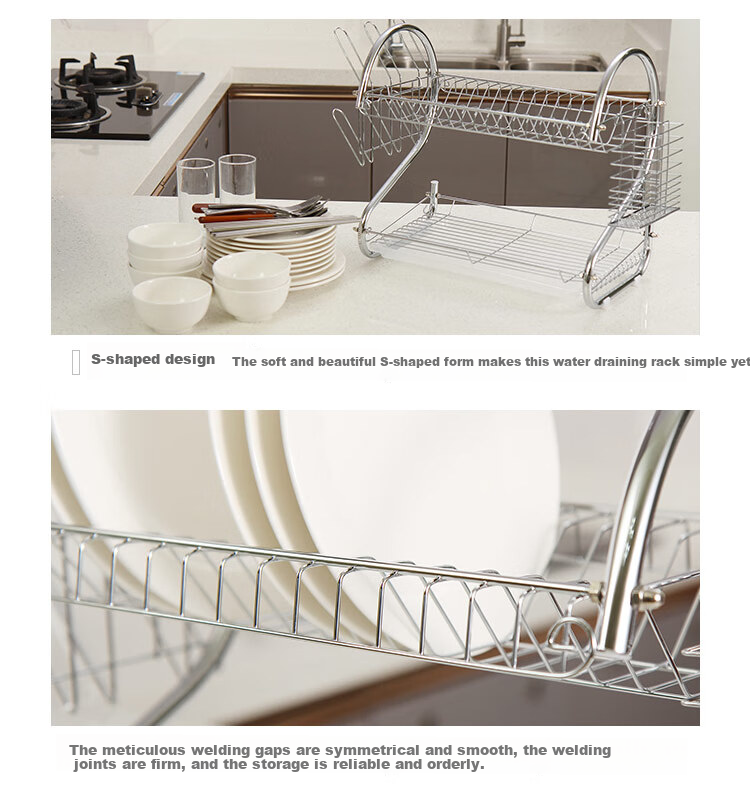 Ourunzhe Bowl And Plate Rack, S-Shaped Double-Layer Kitchen Dish Storage Rack, Draining Bowl Holder, Chopstick Stand, Dish And Plate Organizer 12