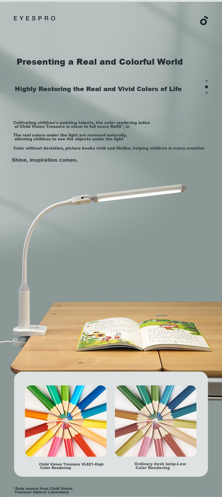Haishibao Clip-On Desk Lamp Eye Protection Light for Bedside Reading, Student Study, Dormitory And Bedroom Use, Adjustable VL821-1 5