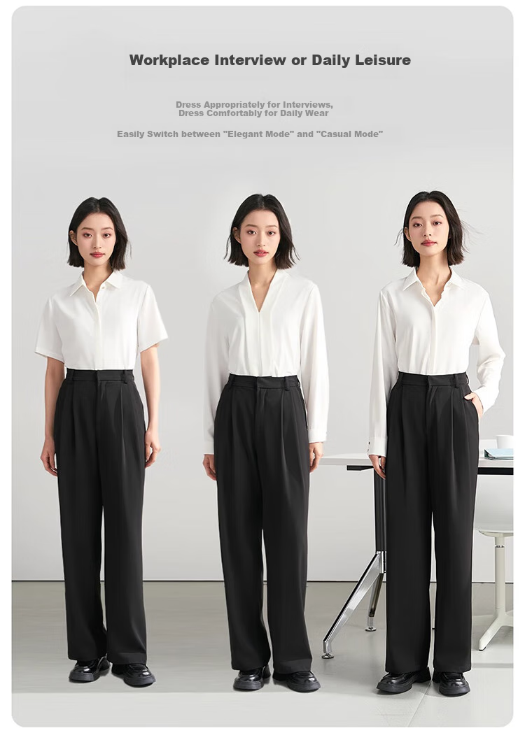 Bodexiaojie Women's Suit Pants, Formal Wear, Interview Attire, Petite Straight-Leg Wide-Leg Professional Draping Casual Black Trousers 5