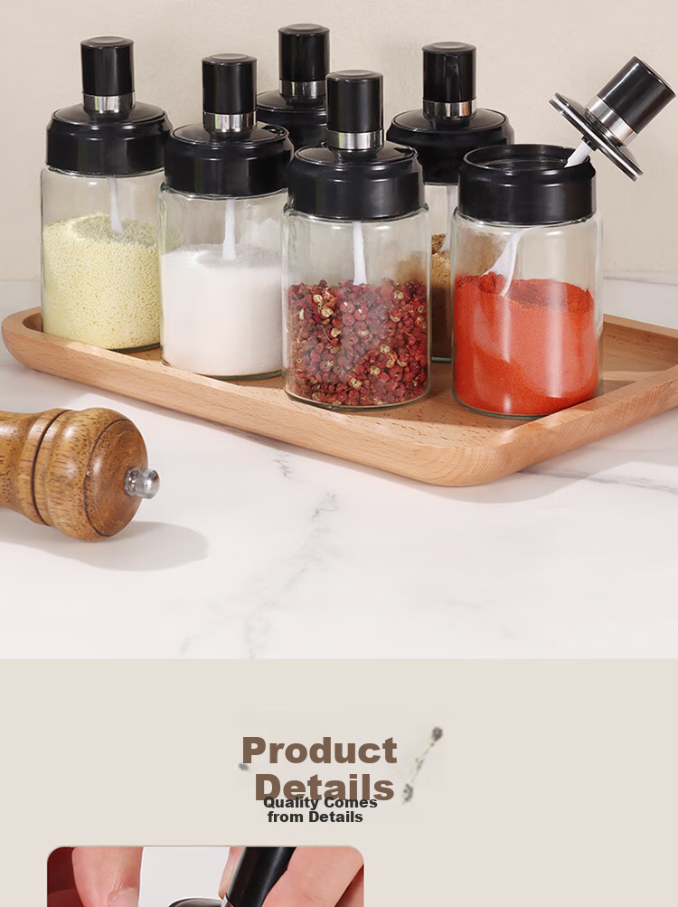 BJ Seasoning Container Kitchen Spice Jar Set, 6-Piece Set with Spoons, Sealed Salt Shaker, Seasoning Jar, Condiment Container 7