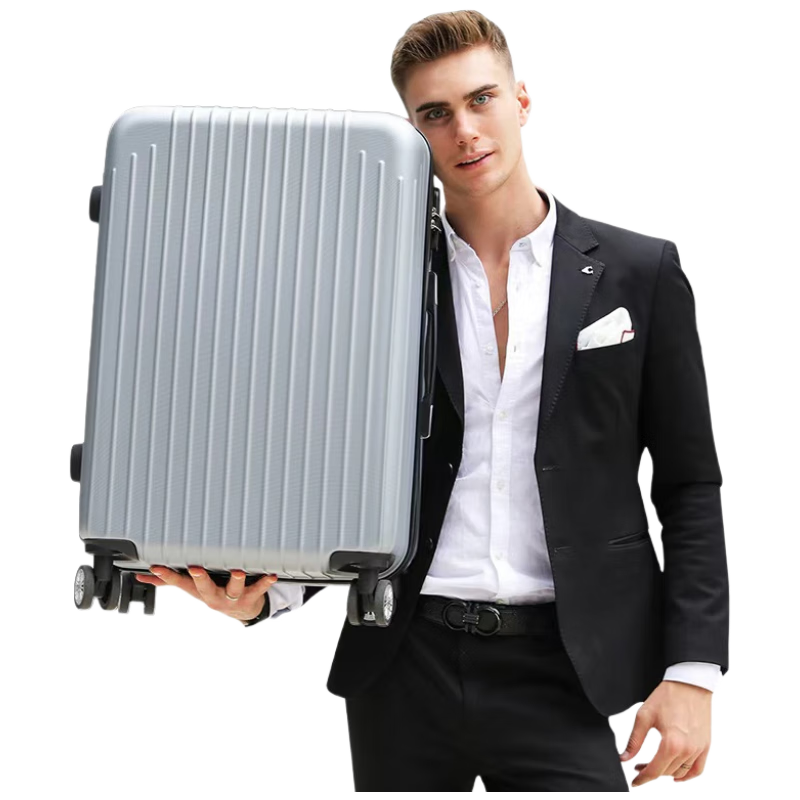 Vantiiear Large Capacity 24-Inch Suitcase with Spinner Wheels, Trolley Case for Men And Women, Luggage Lockable Leather Suitcase, Silver Color