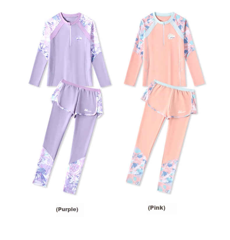 Huili Children's Swimsuit, Girls' Long-Sleeve Swimwear, for Older Kids And Girls, Two-Piece Swimming Costume 35342H1M, Purple, Size 135 7