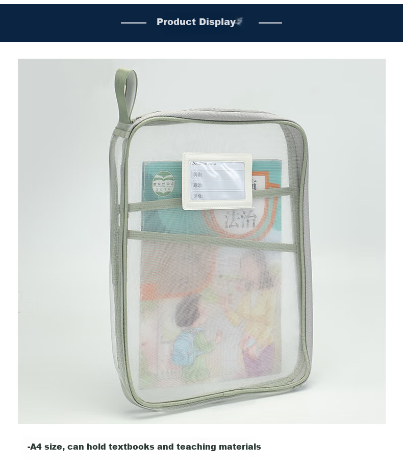 Bailiwen F6656 (L-Shaped) Blue A4 Mesh Subject Bag, Zipper Pouch, Handheld Storage Bag, Three-Layer Divided Stationery Bag, Subject Classification Bag, Book Storage Bag, Handheld Homework Bag, Document Pouch 4