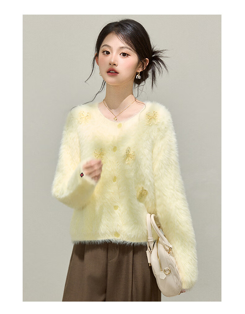 :CHOCOOLATE IT Bow Knit Sweater Women's Spring Autumn New Design Chanel Style Cardigan Pink One Size 11