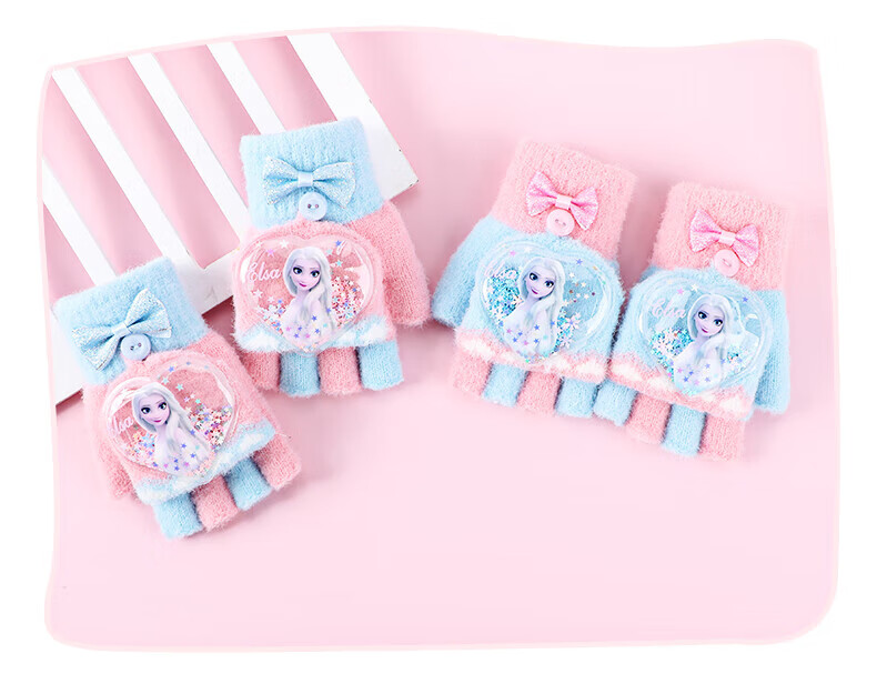 Disney Elsa Princess Children's Winter Gloves Girls Baby Toddler Half-Finger Flip Gloves 1
