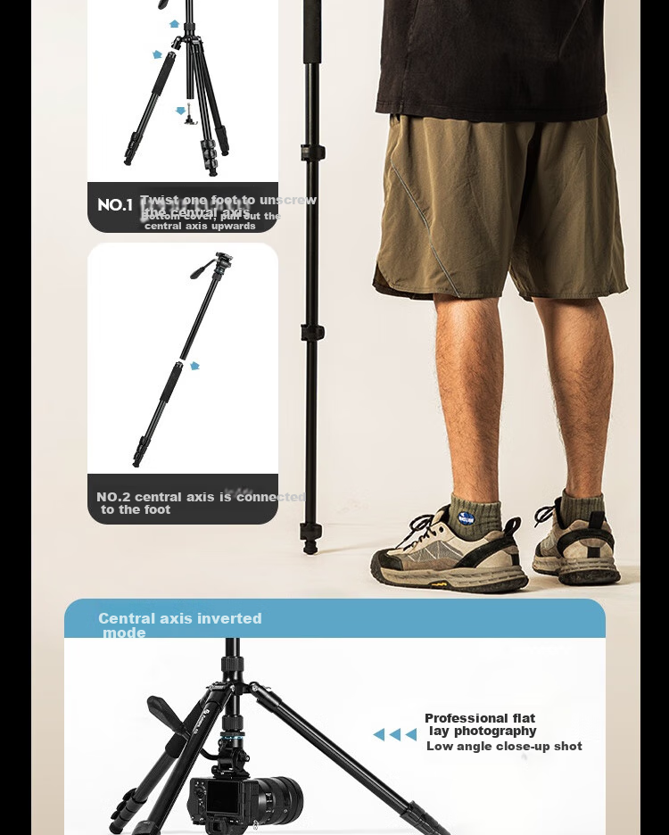 Fotopro A5i+55QS+SJ-85, Buckle Design Panoramic Ball Head, Variable Monopod, Mirrorless Digital Camera Photography Tripod, Feather Gray 11