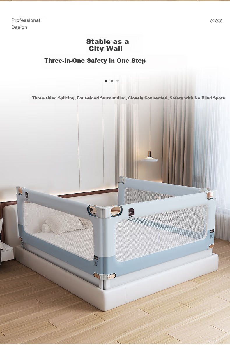 Nuofanya Bed Guard Rail, Child Safety Barrier, Baby Protection Fence, Color-Block Gray, 1.8+2.0+2.0, No Drilling Required, Three-Sided Installatio 4