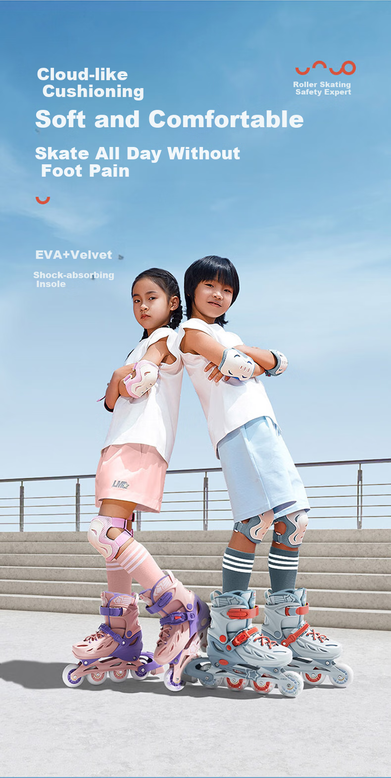 Xiaozhuangyuan Roller Skates for Children, Inline Skates with Alloy Frame, All-Flash Wheels, Dream Home Birthday Gift, L5 Blue Orange S 3