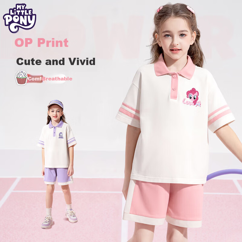 MY LITTLE PONY Girls' Preppy Style Set, Children's Summer Cool Sports Short-Sleeve Outfit, Pink, Size 140