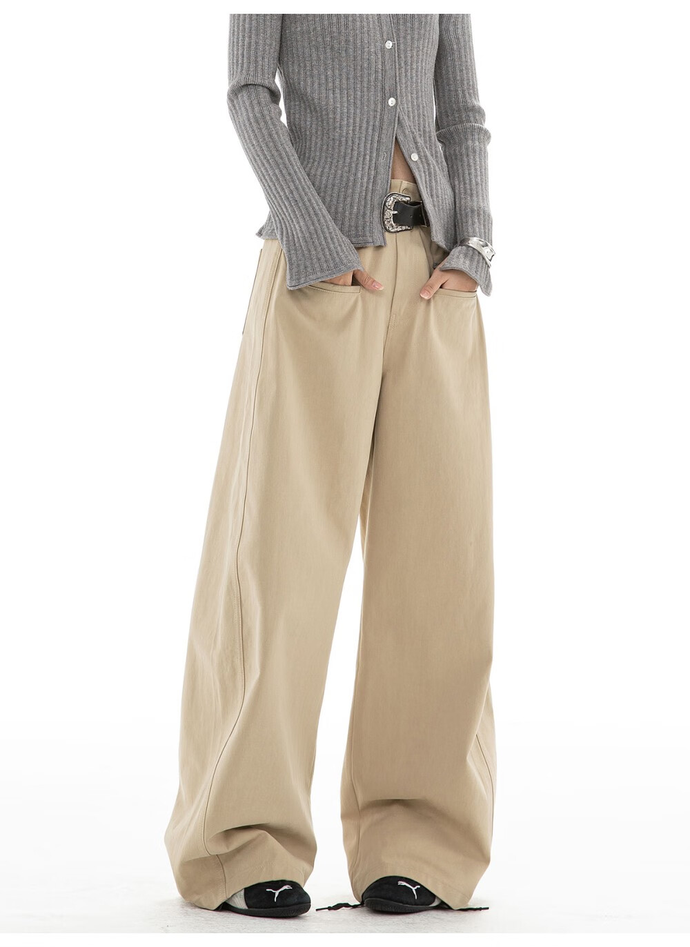 ICH MODE Women's American Vintage Casual Wide-Leg Straight Loose Sports Pants Black M 9