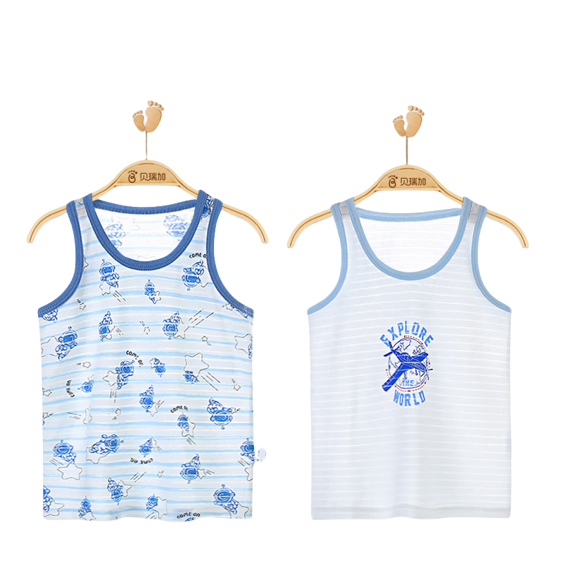 Babyprints Kids Vest 2-Pack Summer Sleeveless Cotton Boys Lightweight Breathable Belly Protection Airplane 120