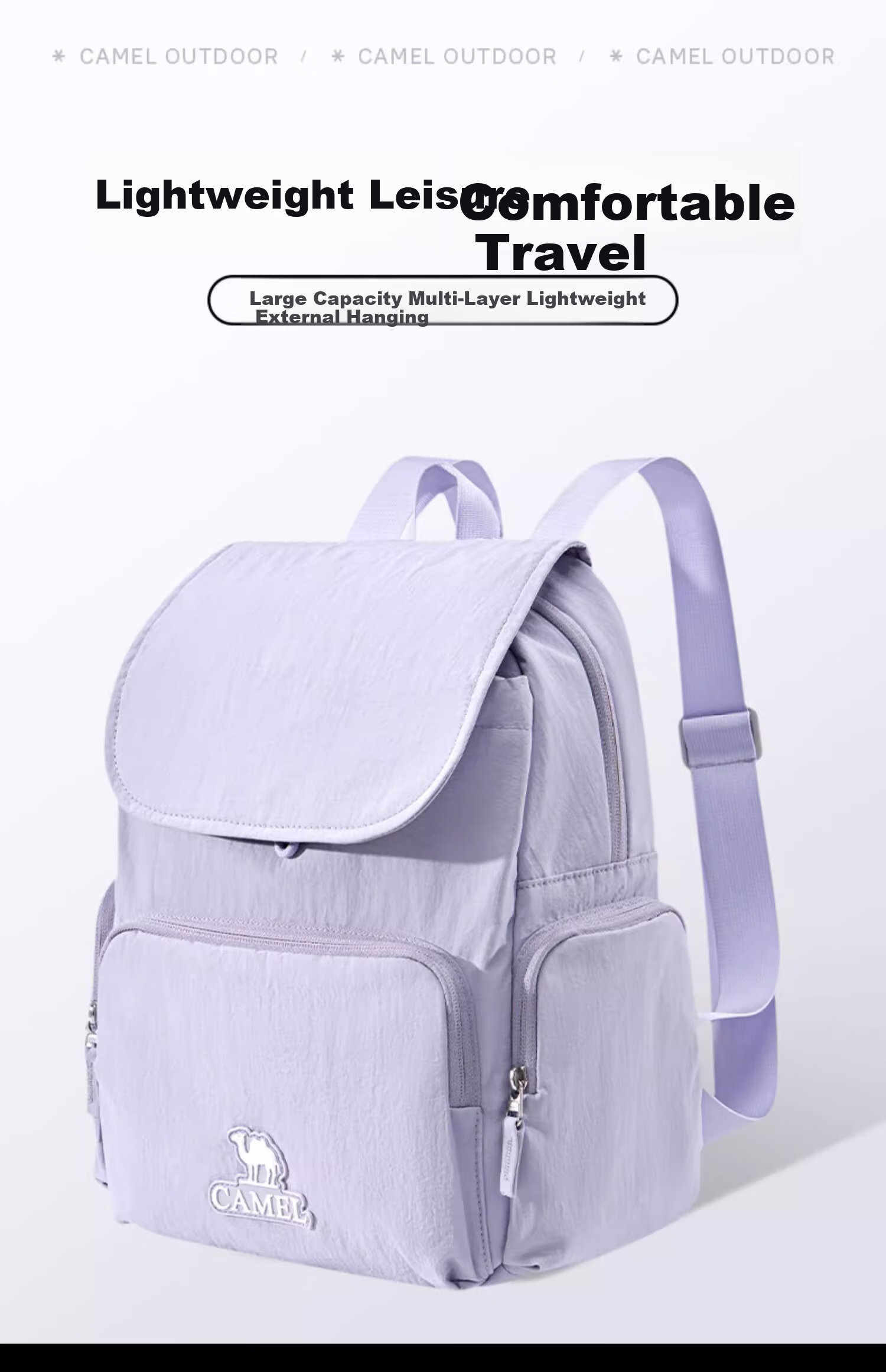 CAMEL Large Capacity Backpack College Student Hiking Travel Outdoor Casual Laptop Bag Light Mineral Green 1