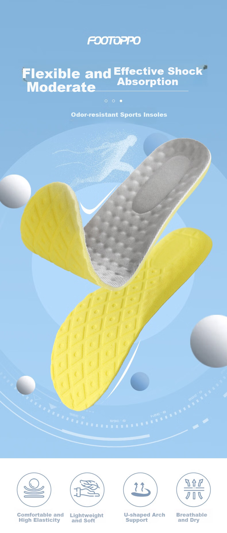 FOOTOPPO Squishy Insoles for Men, Shock-Absorbing Soft Cushioning Running Insoles for Women, Thick Ultra-Soft Military Training Soft Sole Insoles 1