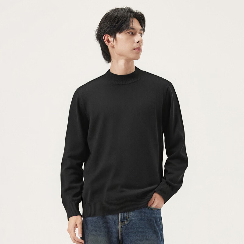 Gxgjeans Men's Multicolor Wool Blend Half Turtleneck Knit Sweater Base Layer 2025 Winter New Black 185/XXL