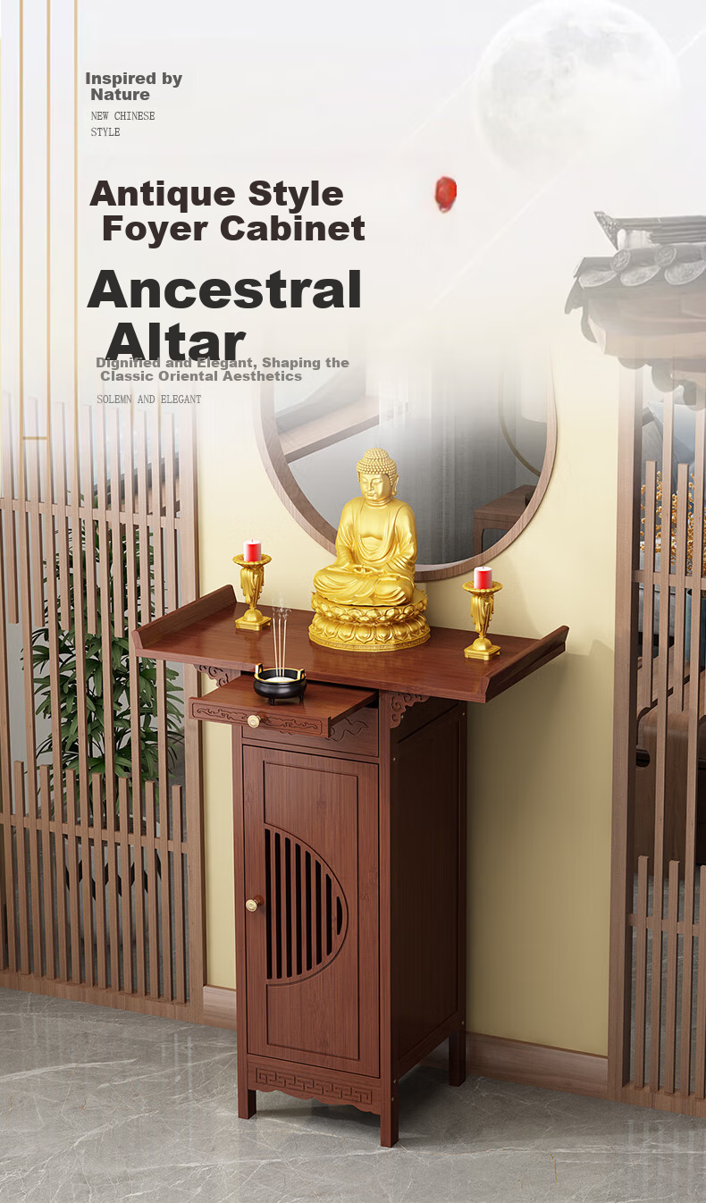 Taomengju Buddha Table, New Chinese Style Standing Cabinet, God of Wealth Cabinet, Buddha Altar, Incense Burner, Buddha Statues, Guan Gong Bodhisattva Altar, Offering Table, Storage Rack 1