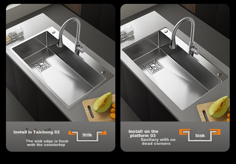 Yuhongfeiyu Large Single Sink, Kitchen Handmade 304 Stainless Steel Multifunctional Textured Vegetable Washing Basin, Integrated Basi 22