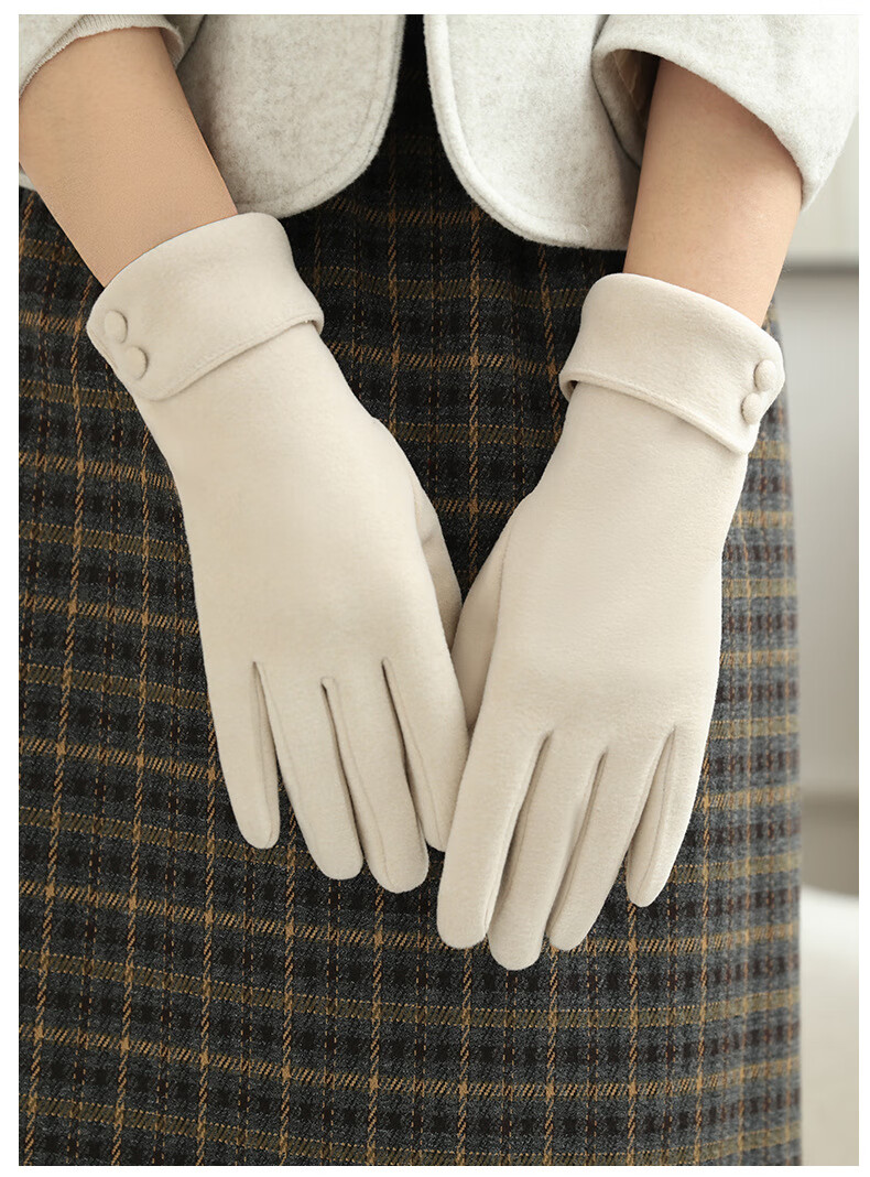Fapaide Fleece Gloves for Women Spring and Autumn Outdoor Cycling Driving Korean Style Cute Fleece Winter Warm Gloves Khaki 11