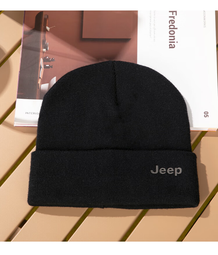 JEEP Men's Autumn Winter Knitted Hat Fleece Lined Warm Neck Warmer Thickened Woolen Beanie Ear Protection Cold Resistant Hat Black 9